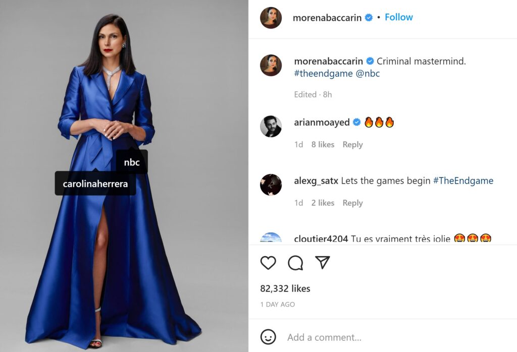 Carolina Herrera Taffeta Trench-Style Cocktail Dress in blue worn by Elena  Federova (Morena Baccarin) as seen in The Endgame Outfits (Season 1 Episode  1)